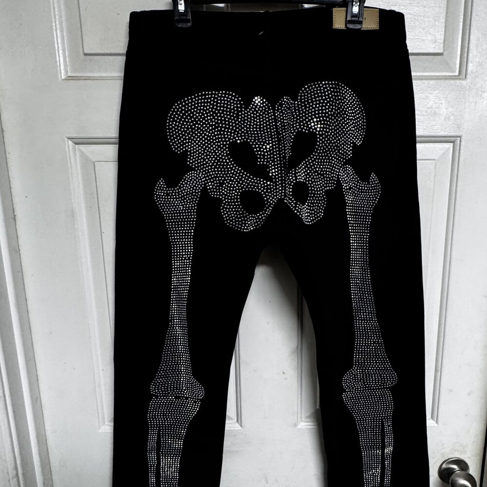 MNMI Black Skeleton Crystal Studded Bling Jeans Size 36